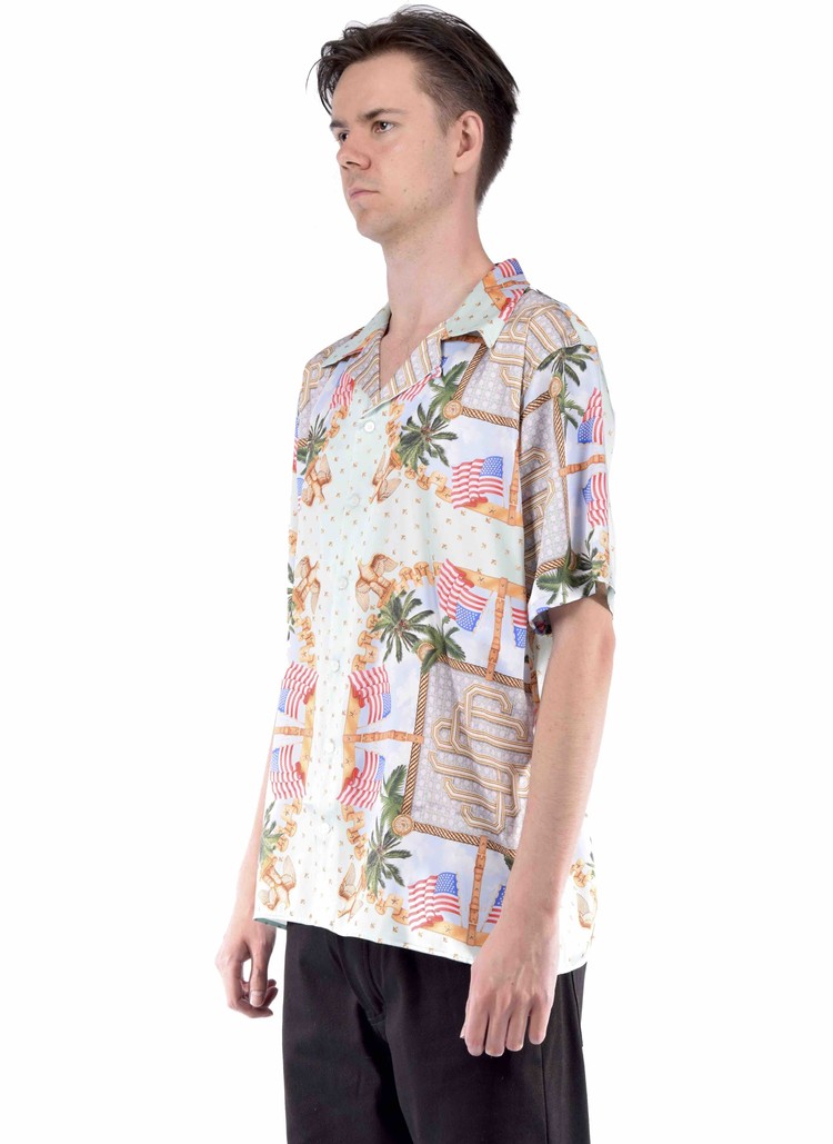 SSS World Corp Woven Foulard Hawaiian Shirt Green