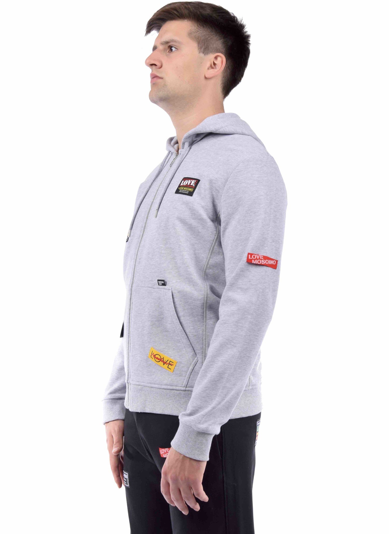 Love Moschino Patches Zipper Hoodie Grey HALO HALO