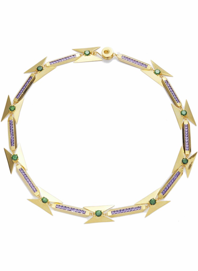 Sankuanz Copper Plated 18K Gold Necklace with Gemstones in Purple