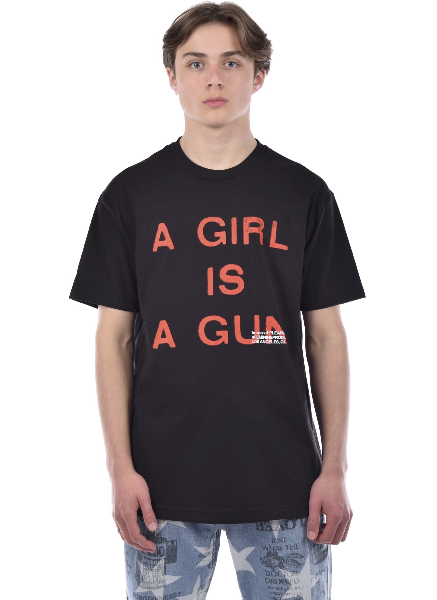 PLEASURES × By Way of US コラボ GIRL IS A GUN Tシャツ Pleasures A Girl is a Gun T-Shirt Black | HALO - HALO