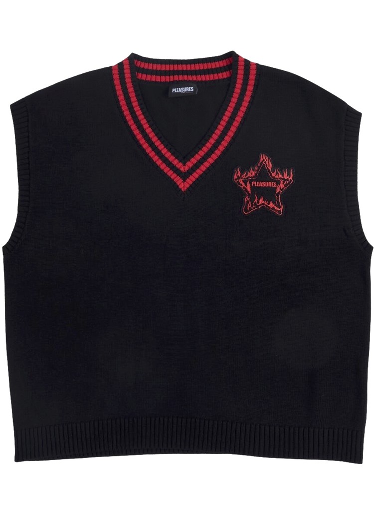 Pleasures Outpost Oversized Sweater Vest 'Black & Red'