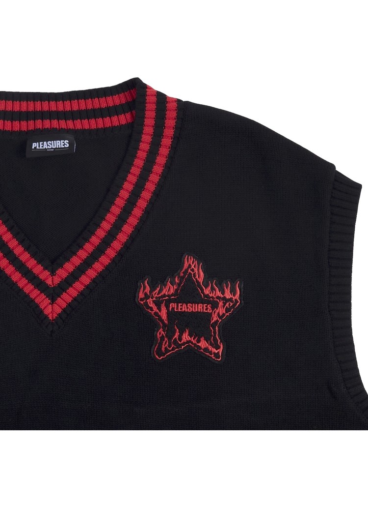 Pleasures Outpost Oversized Sweater Vest 'Black & Red'
