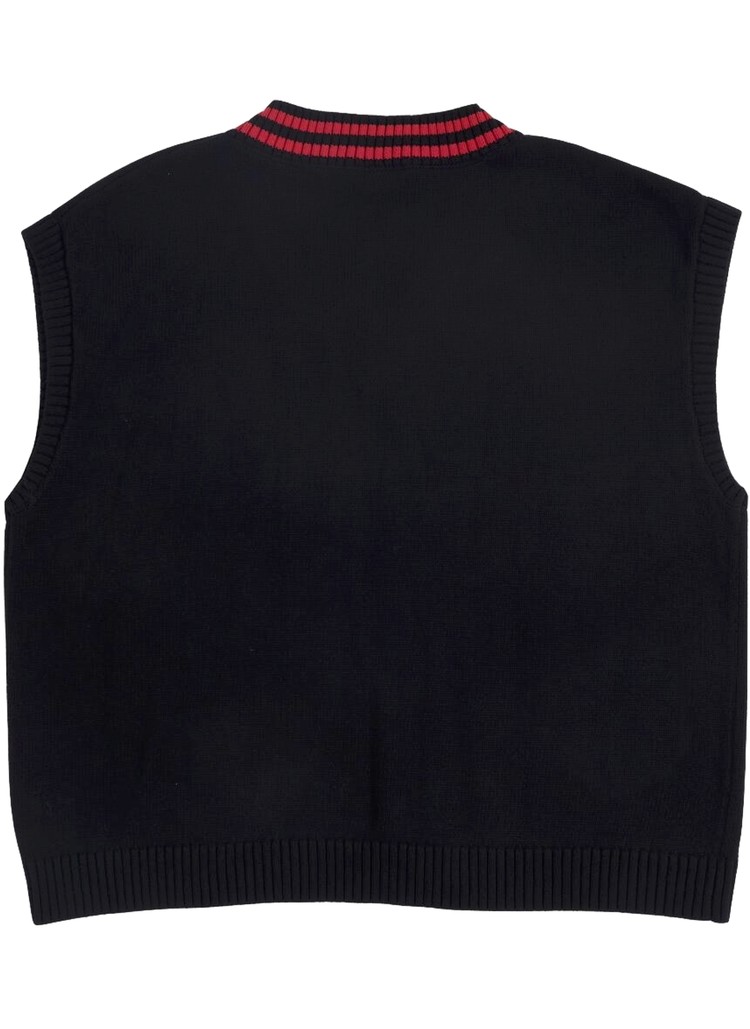 Pleasures Outpost Oversized Sweater Vest 'Black & Red'