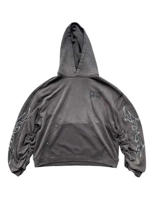 CEEC LA Glitter Layered Logo Print Distressed Hoodie 'Dark Grey'