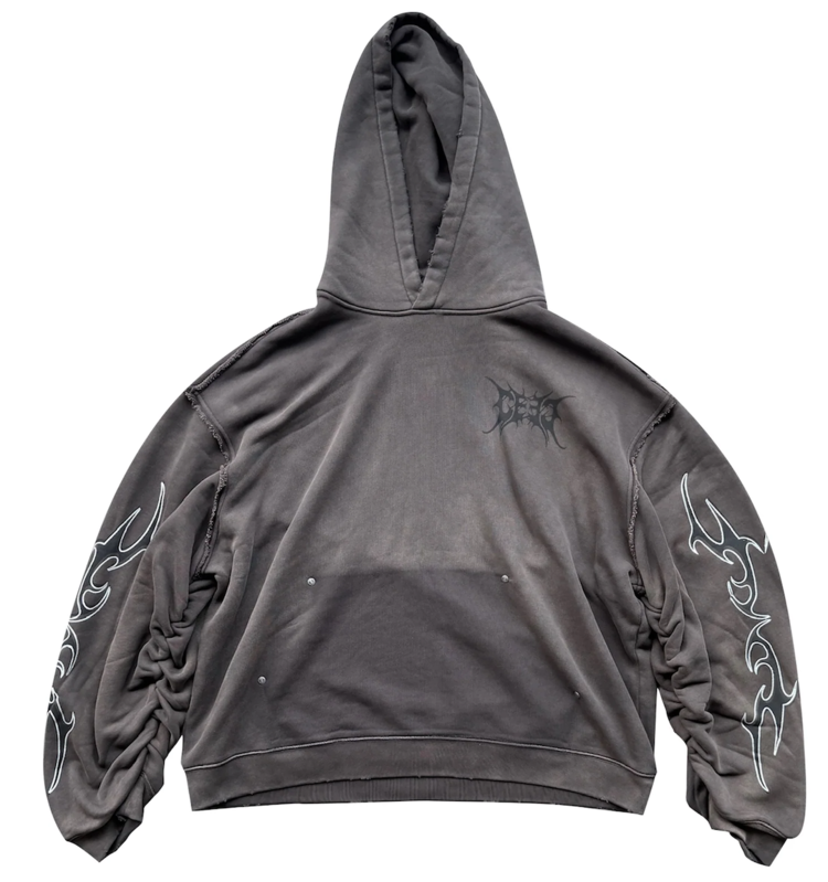 CEEC LA Glitter Layered Logo Print Distressed Hoodie 'Dark Grey'