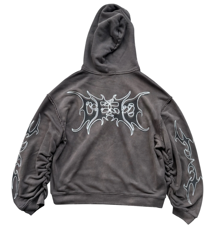 CEEC LA Glitter Layered Logo Print Distressed Hoodie 'Dark Grey'