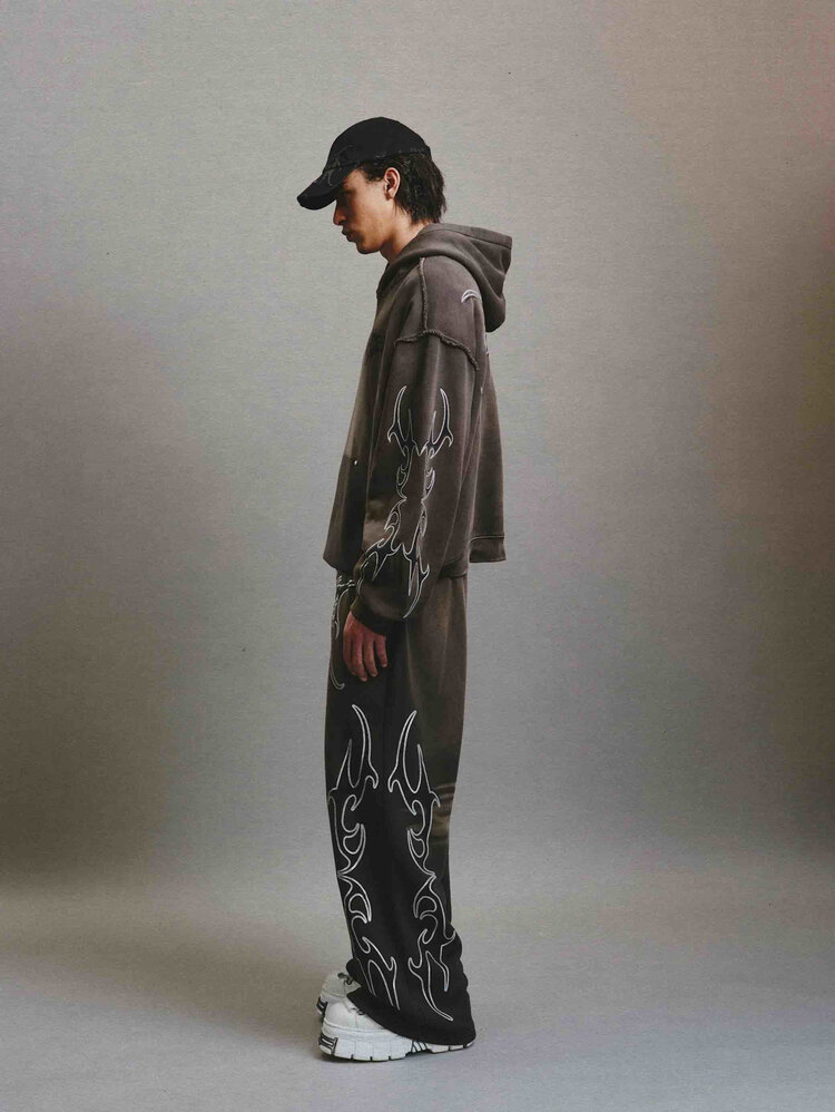 CEEC LA Glitter Layered Logo Print Distressed Hoodie 'Dark Grey'