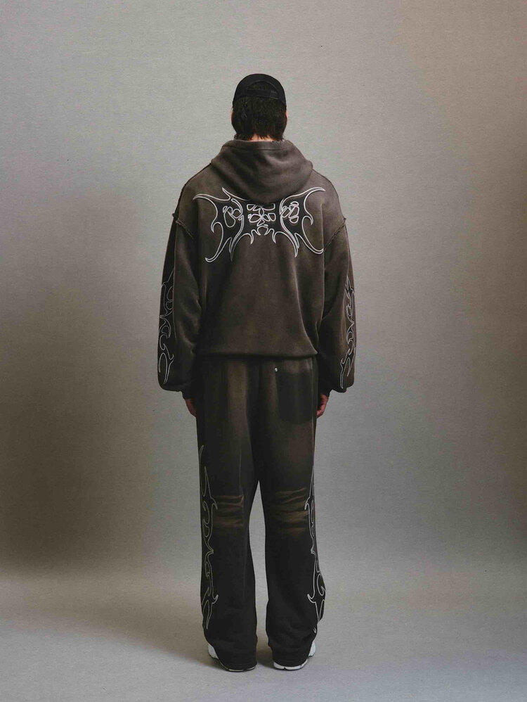 CEEC LA Glitter Layered Logo Print Distressed Hoodie 'Dark Grey'