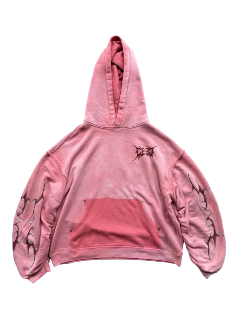 CEEC LA Glitter Layered Logo Print Distressed Hoodie 'Pink'
