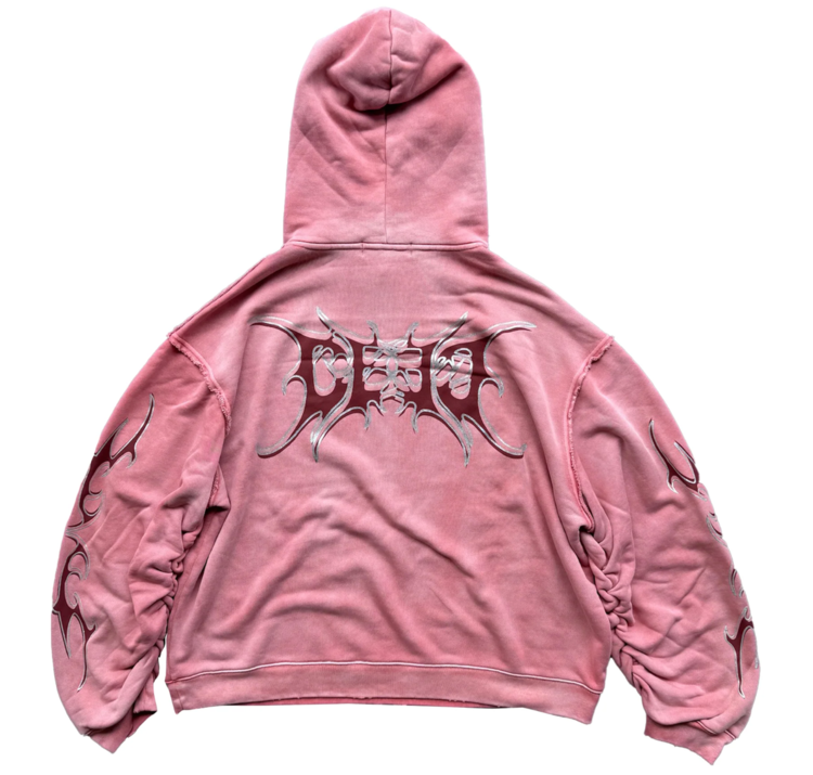 CEEC LA Glitter Layered Logo Print Distressed Hoodie 'Pink'