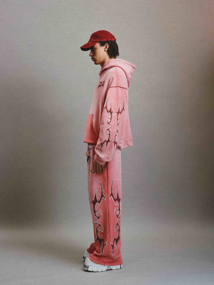 CEEC LA Glitter Layered Logo Print Distressed Hoodie 'Pink'