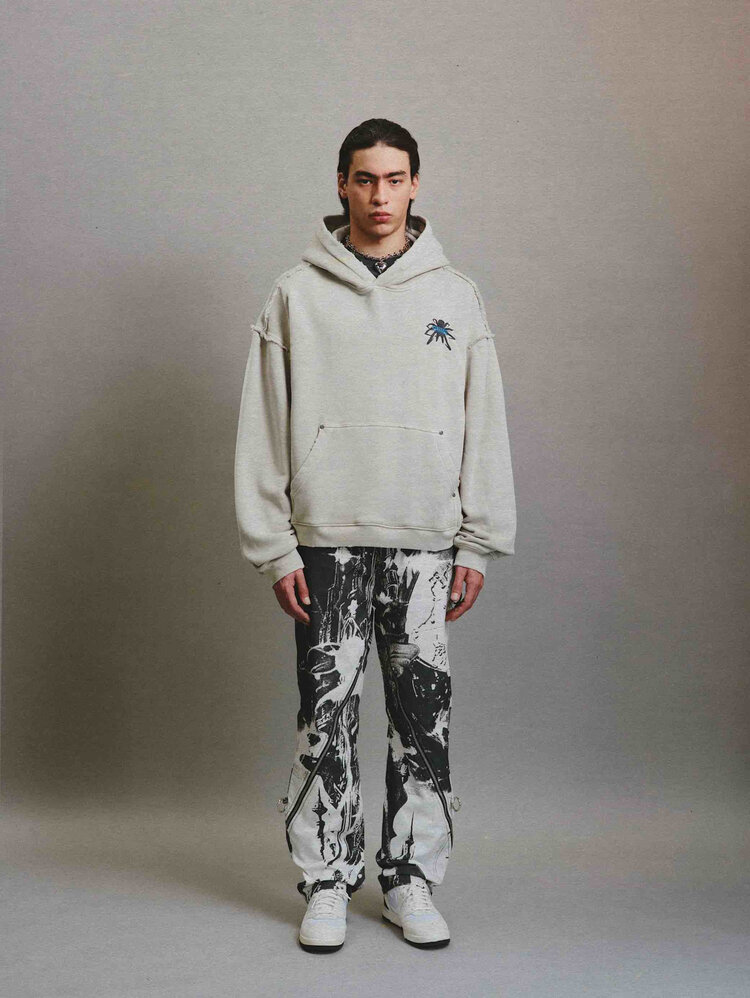 CEEC LA Spider Embroidered Distressed Vintage Hoodie 'Grey'