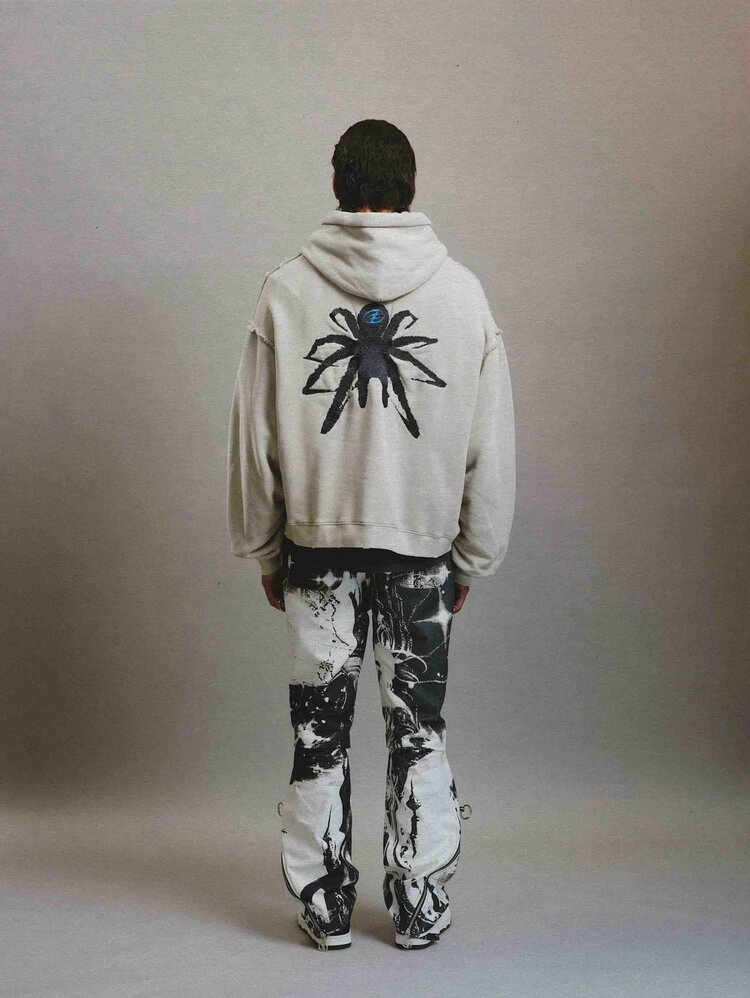 CEEC LA Spider Embroidered Distressed Vintage Hoodie 'Grey'