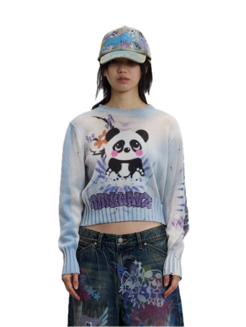 Sankuanz Knitwear Cropped Panda Destroyed Sweater 'Light Blue'