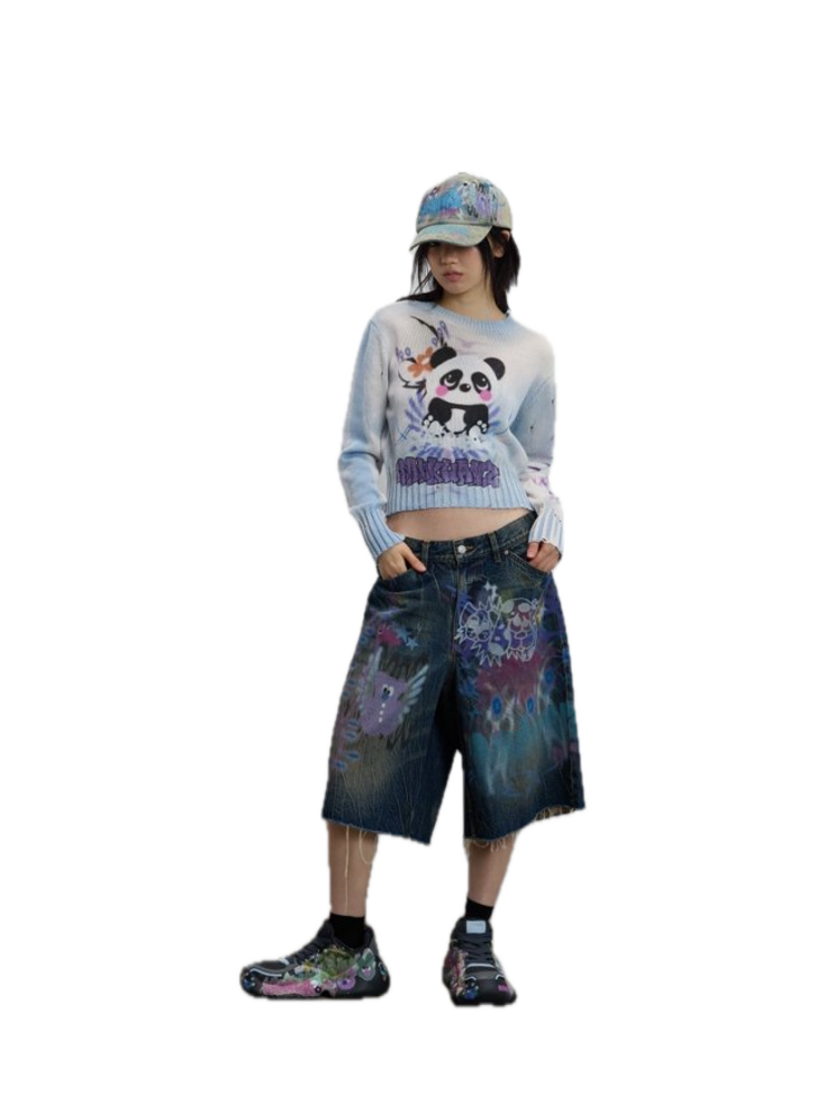 Sankuanz Knitwear Cropped Panda Destroyed Sweater 'Light Blue'