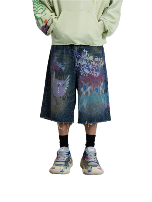 Sankuanz Bumpy Graffiti Jeans Shorts 'Blue'