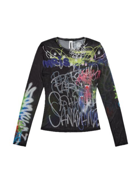 Sankuanz Bumpy Graffiti Mesh Top 'Multi'