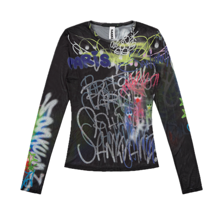 Sankuanz Bumpy Graffiti Mesh Top 'Multi'
