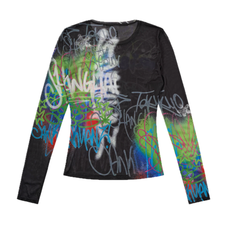 Sankuanz Bumpy Graffiti Mesh Top 'Multi'