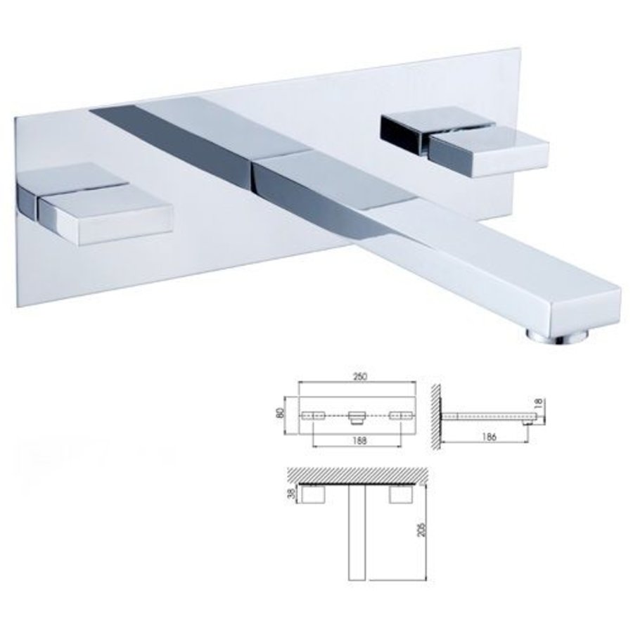 Linha Plana Inbouw wastafel mengkraan chroom