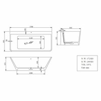 Half Vrijstaand Bad Solid Surface 179X84.5X57.5 Cm