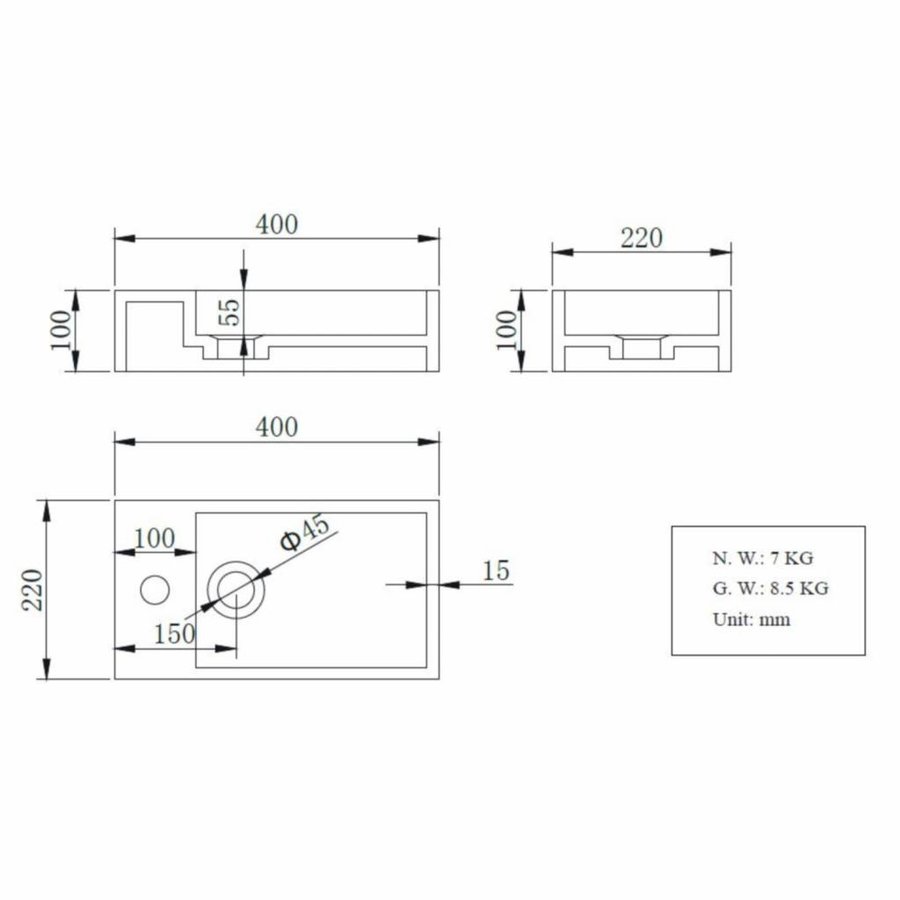 Fontein Solid Surface 40X22X10 Cm (Links Of Rechts)