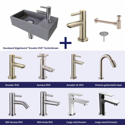 Fonteinset Versus Rechts Grijs Rvs (Keuze Uit 8 Kranen) 