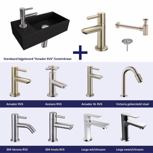 Fonteinset Versus Links Zwart Rvs (Keuze Uit 8 Kranen) 