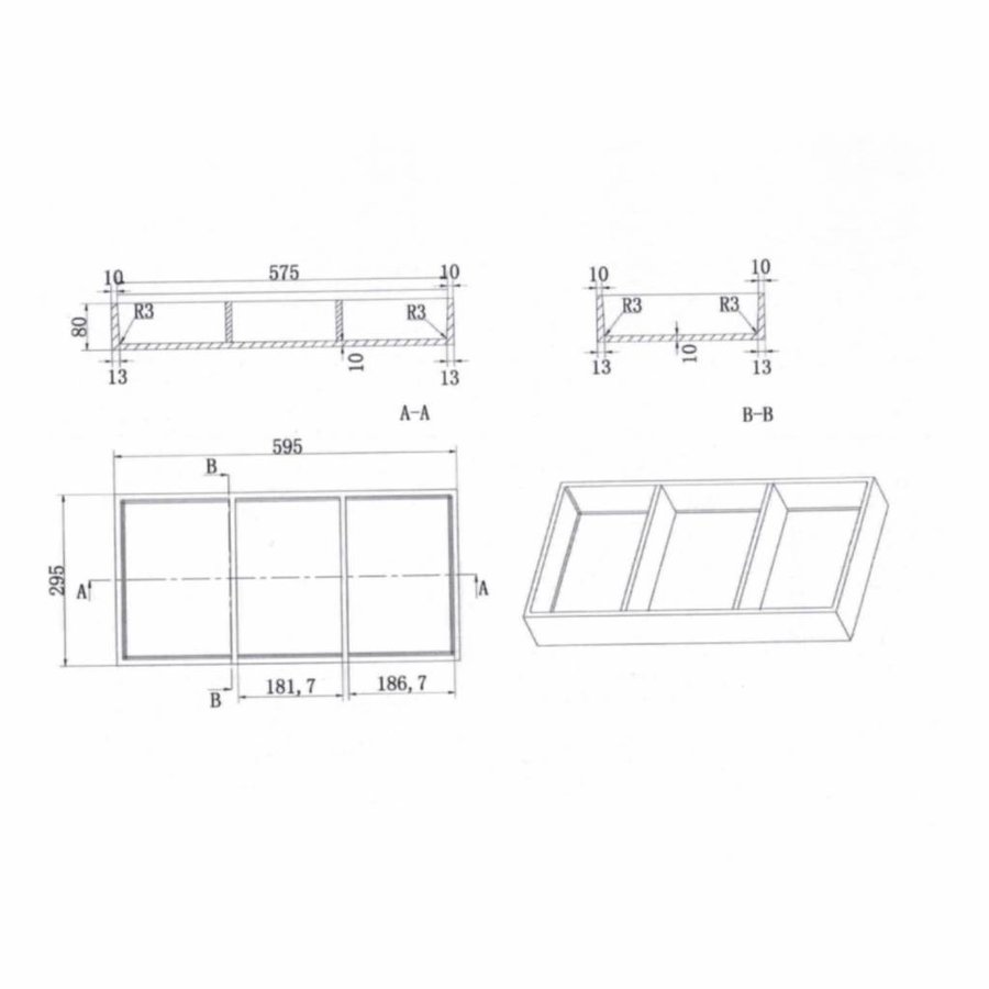 Inbouwnis 59.5x29.5x8 cm met 3 Schappen (in 3 kleuren verkrijgbaar)