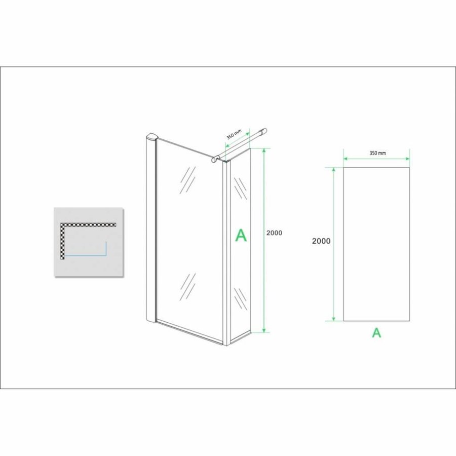 Zijwand Voor Inloopdouche Met Link Of Rechts Scharnierend Profiel 35X200 Cm 10 Mm Nano Mat Glas