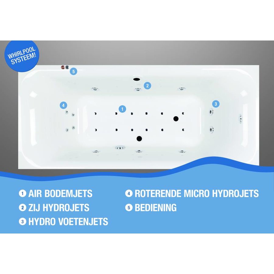 New Grandola whirlpool 180x80x60/65 cm inclusief LED buttons