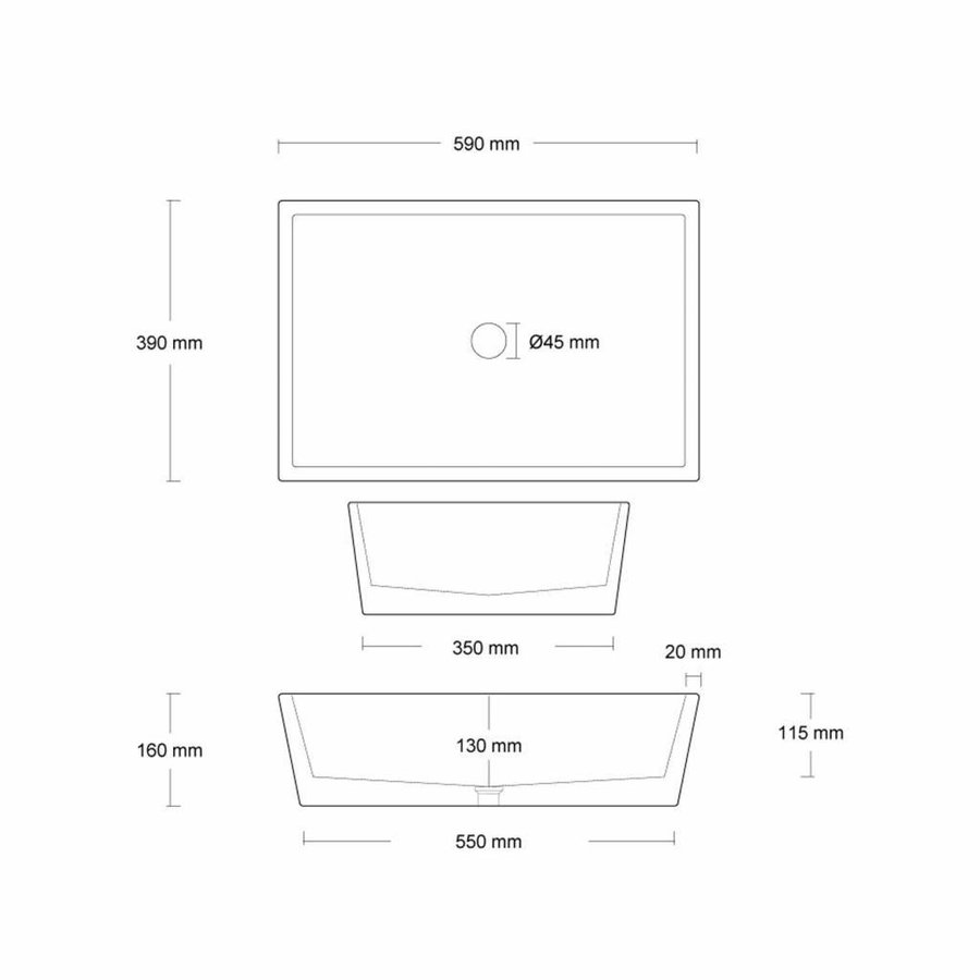 Opzet Wastafel  Conicis Beton 59x39x16 cm (6 Kleuren)