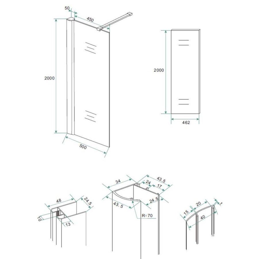 Inloopdouche + Muurprofiel 10mm NANO Glas (Alle Maten) x 200cm