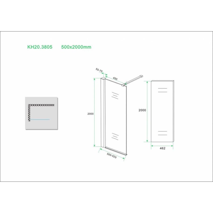 Inloopdouche + Muurprofiel 10mm NANO Glas (Alle Maten) x 200cm