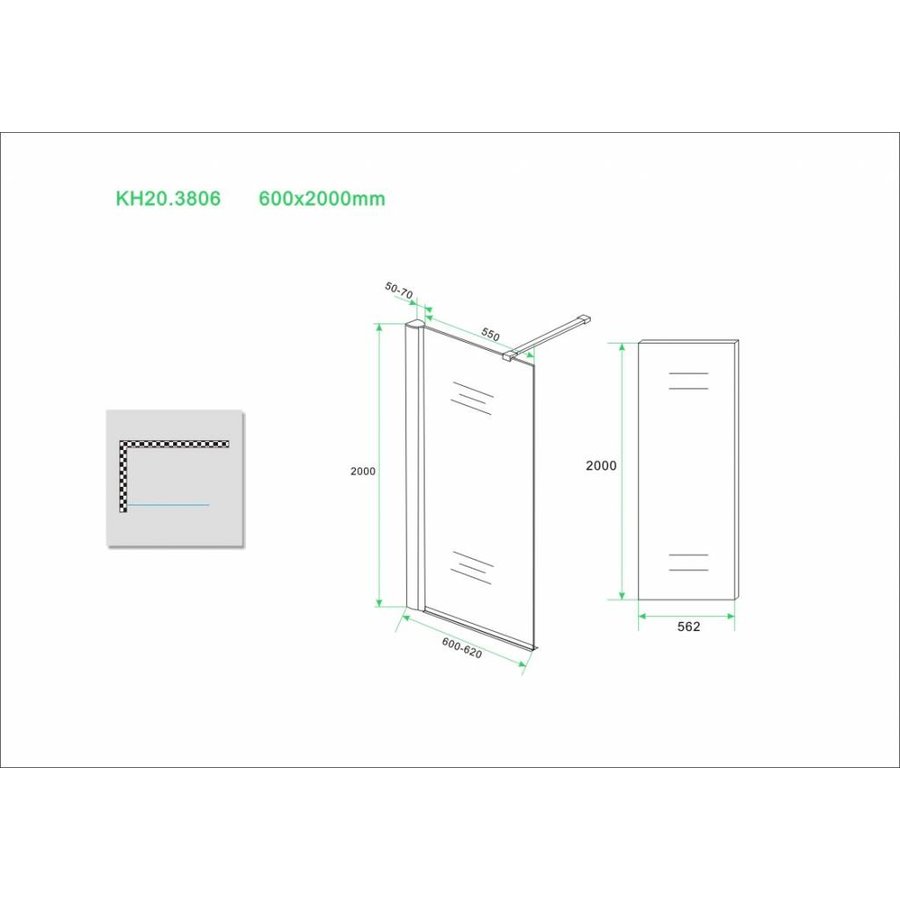 Inloopdouche + Muurprofiel 10mm NANO Glas (Alle Maten) x 200cm