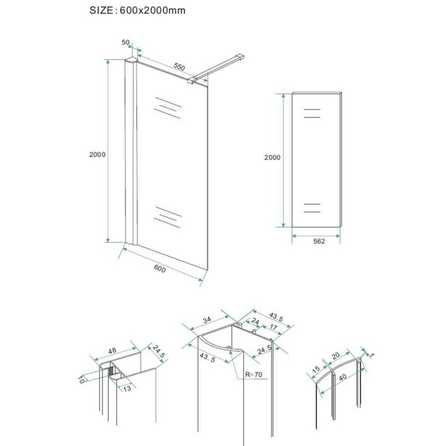 Inloopdouche + Muurprofiel 10mm NANO Glas (Alle Maten) x 200cm