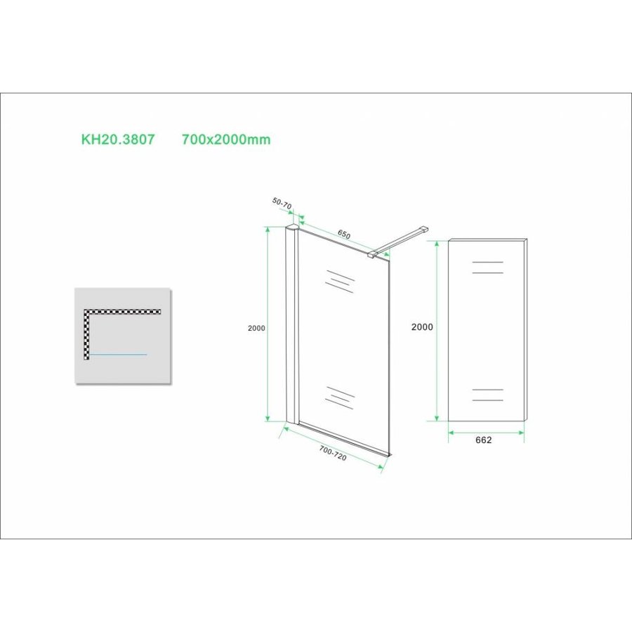 Inloopdouche + Muurprofiel 10mm NANO Glas (Alle Maten) x 200cm