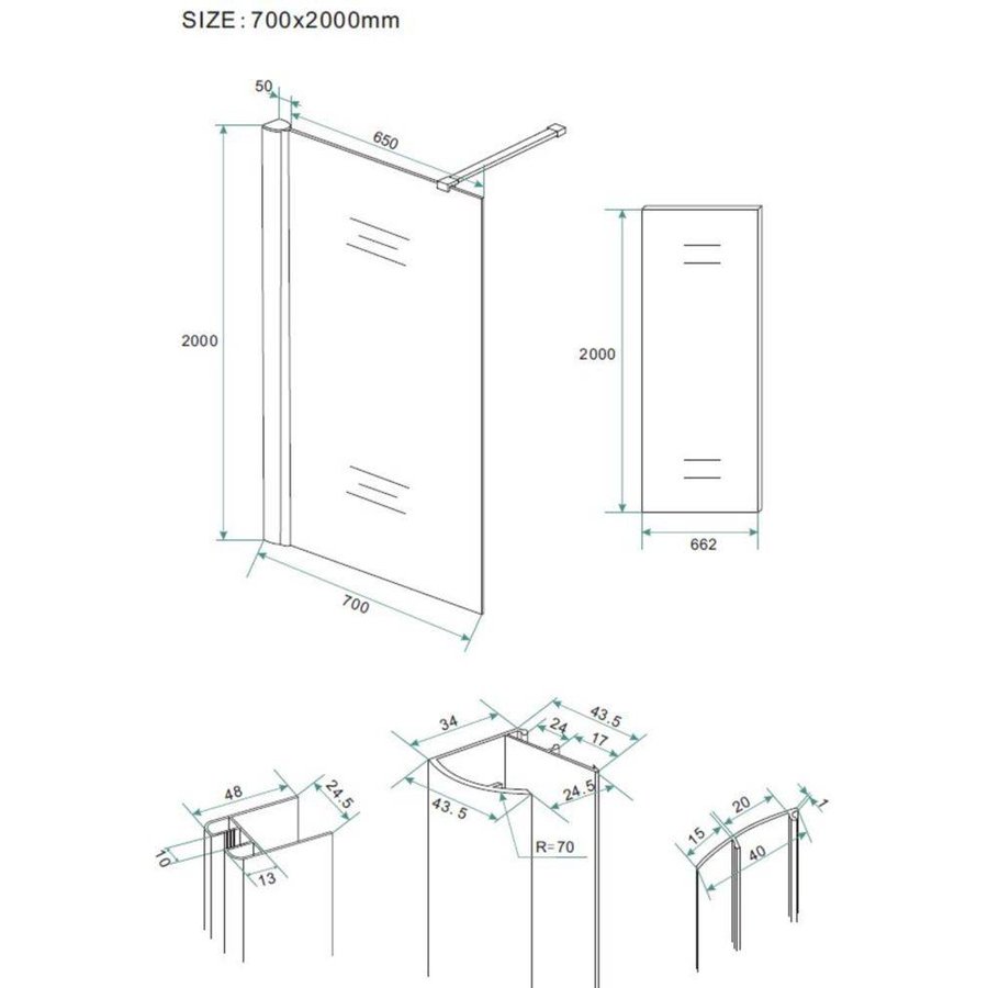 Inloopdouche + Muurprofiel 10mm NANO Glas (Alle Maten) x 200cm