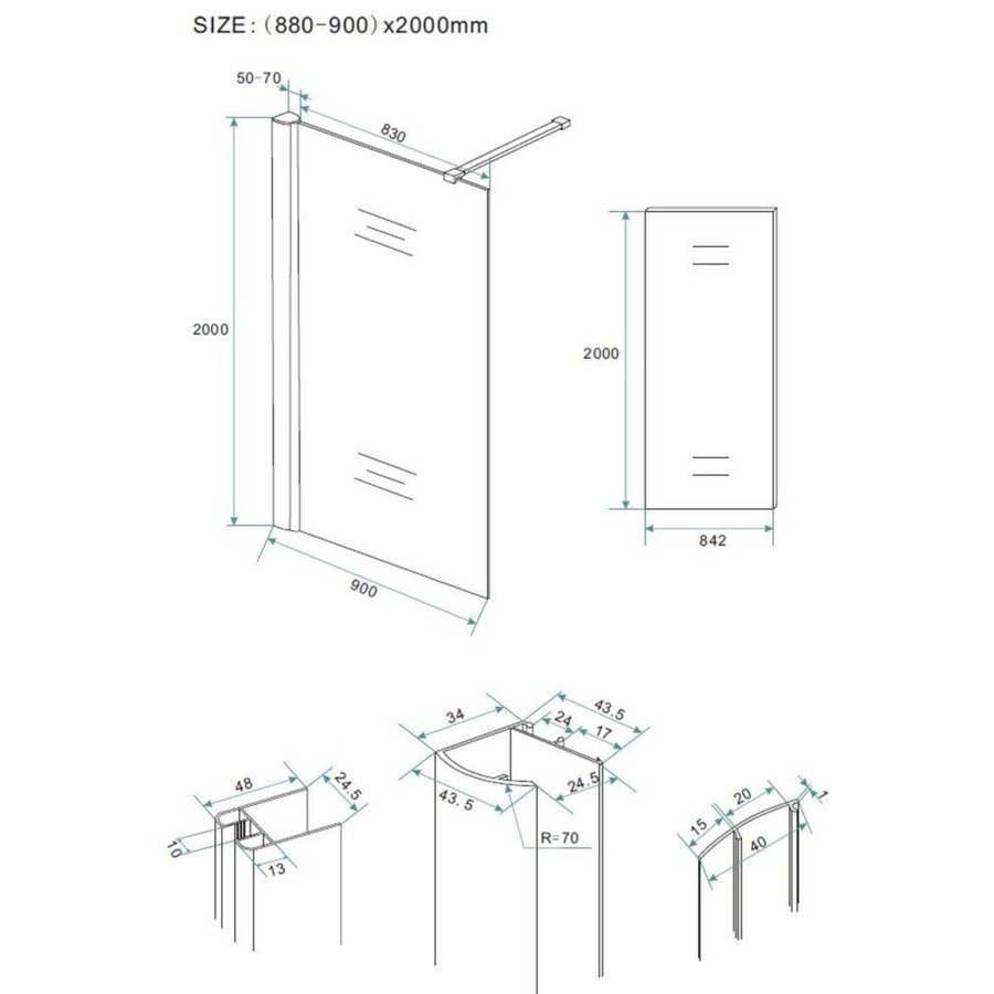 Inloopdouche + Muurprofiel 10mm NANO Glas (Alle Maten) x 200cm