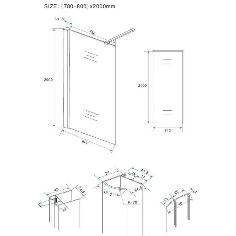 Inloopdouche + Muurprofiel 10mm NANO Glas (Alle Maten) x 200cm