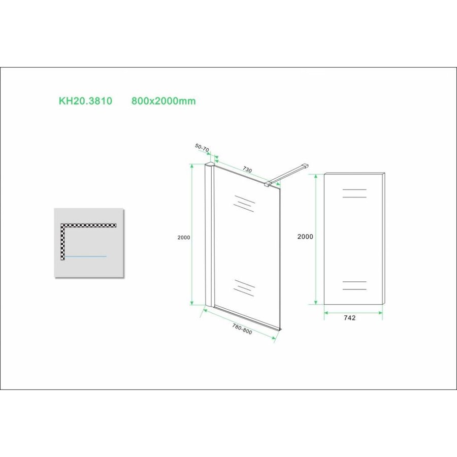 Inloopdouche + Muurprofiel 10mm NANO Glas (Alle Maten) x 200cm