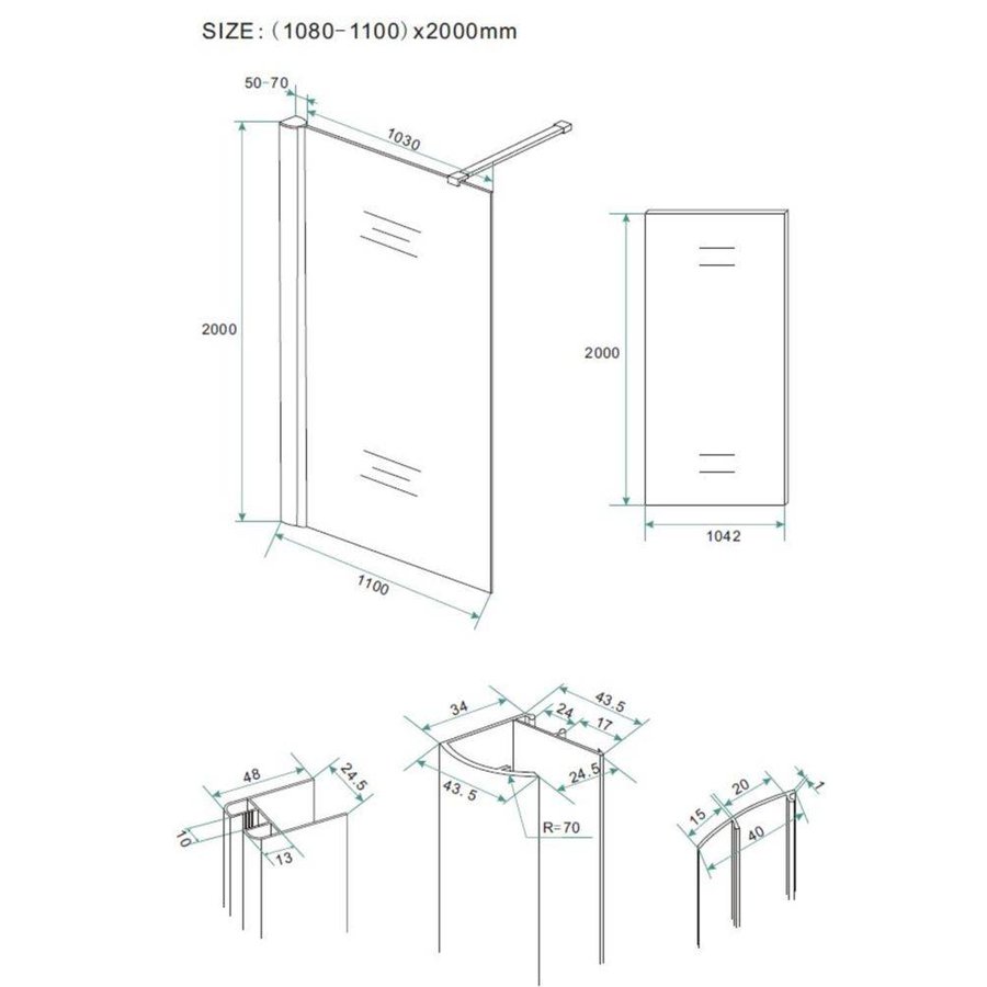 Inloopdouche + Muurprofiel 10mm NANO Glas (Alle Maten) x 200cm