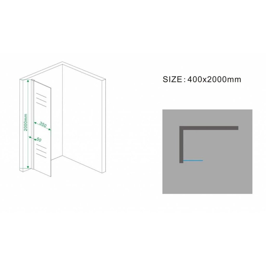 Wiesbaden zijwand + muurprofiel 400x2000 10mm NANO glas