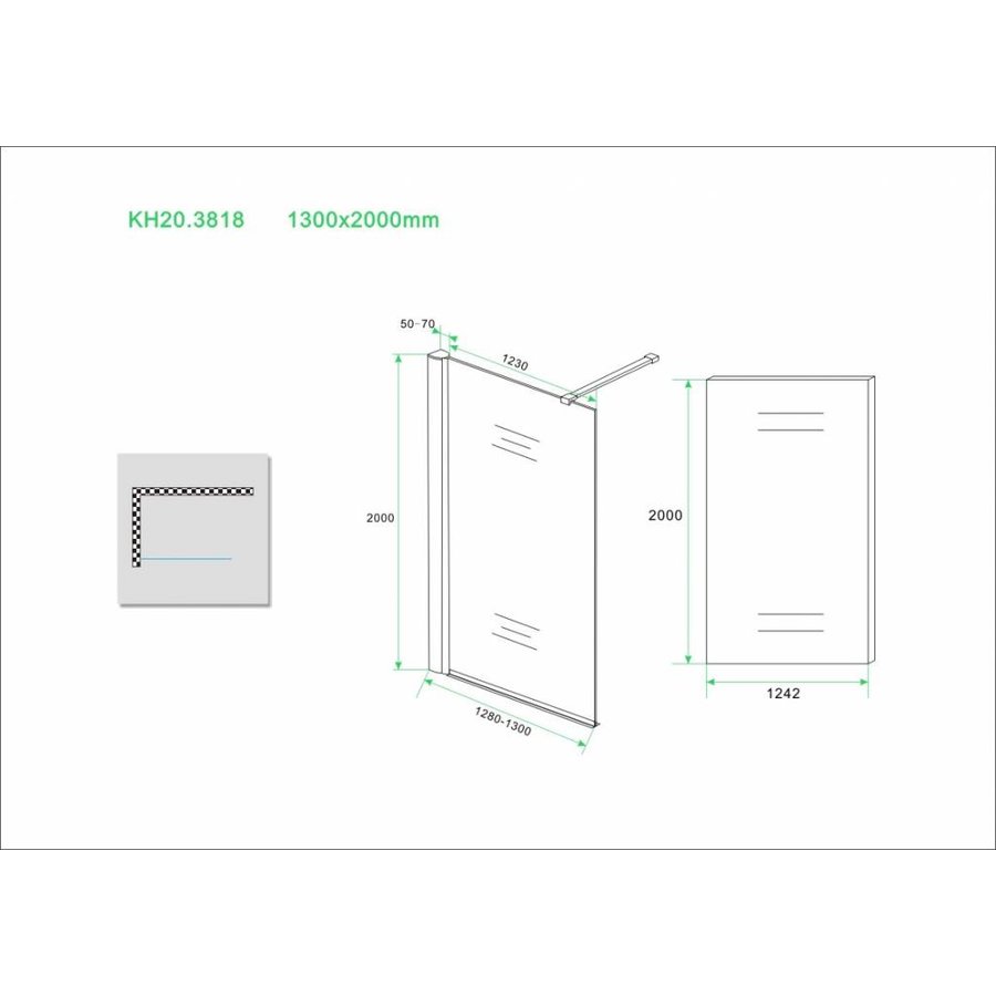 Inloopdouche + Muurprofiel 10mm NANO Glas (Alle Maten) x 200cm