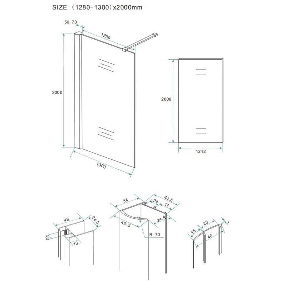 Inloopdouche + Muurprofiel 10mm NANO Glas (Alle Maten) x 200cm