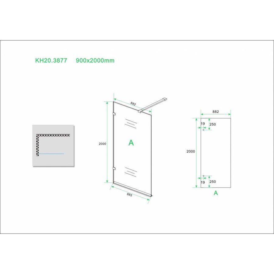 Wiesbaden profielloze inloopdouche 900x2000 8mm NANO glas