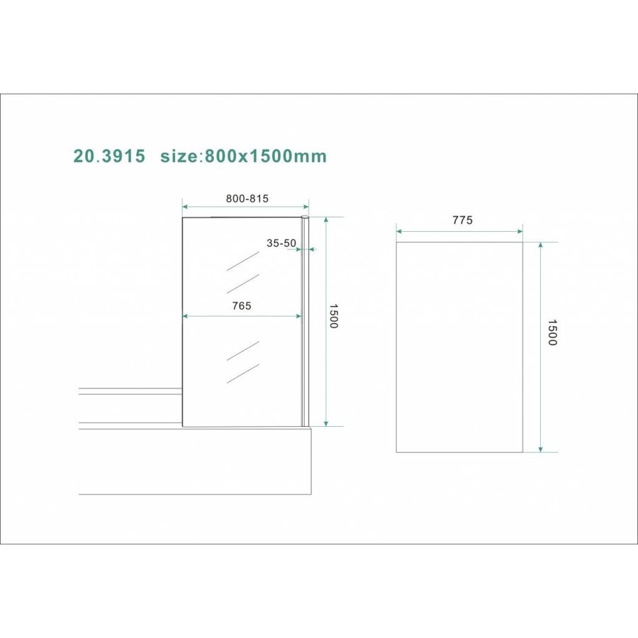 Wiesbaden vaste badwand 800 (800-815) x 1500 mm 6mm NANO