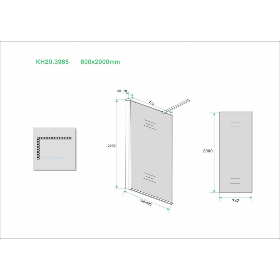 Inloopdouche Rookglas Met Muurprofiel 10mm Nano Coating (Alle Maten) x 200cm