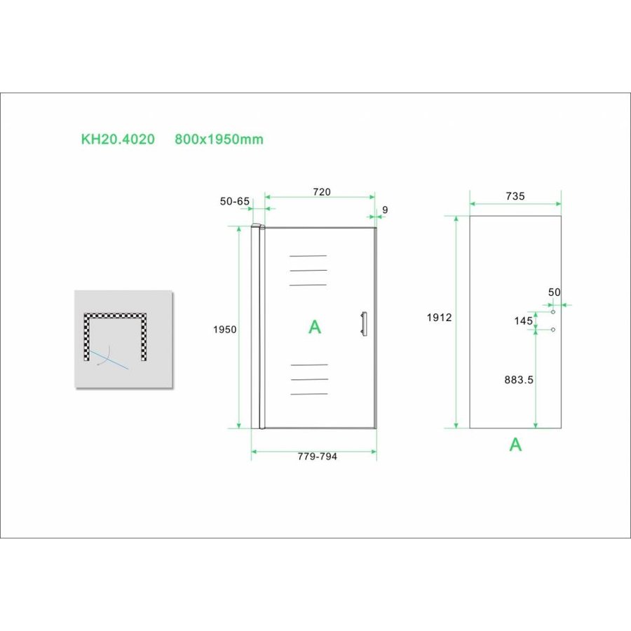 Wiesbaden eco nisdeur met profiel 800x1950 6mm