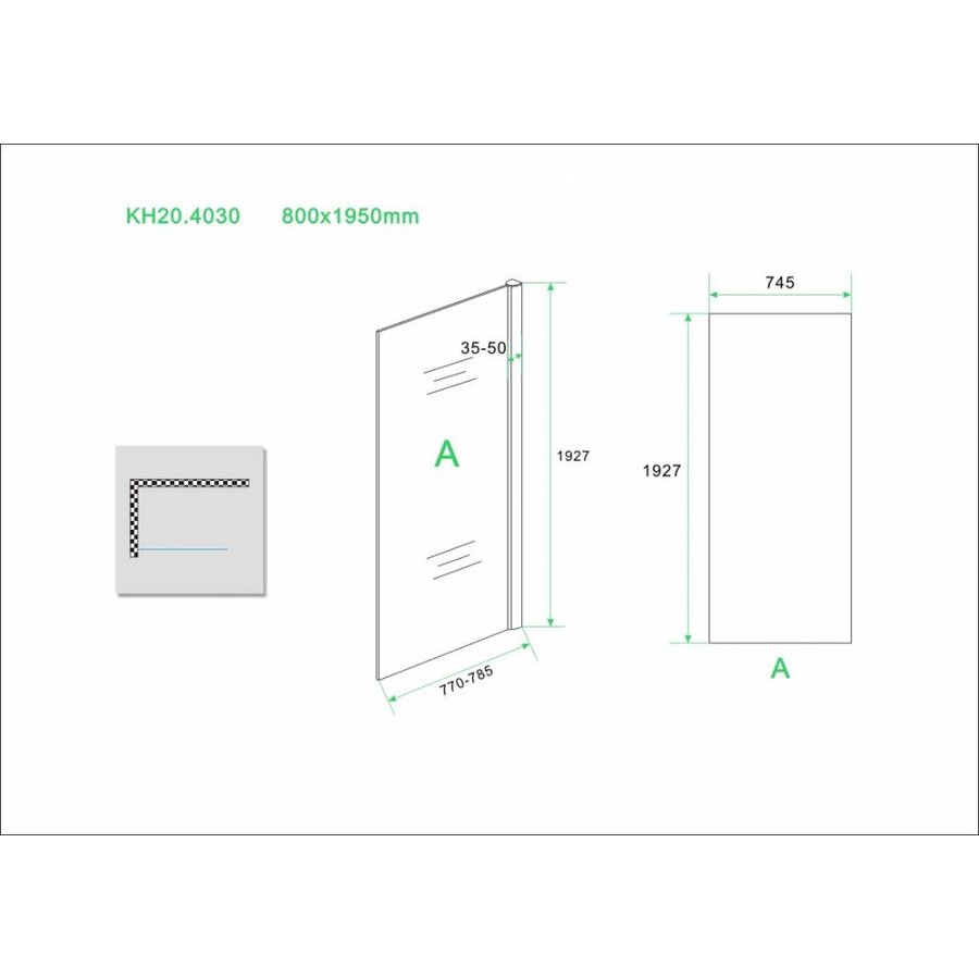 Wiesbaden eco zijwand voor eco nisdeur 800x1950 6mm